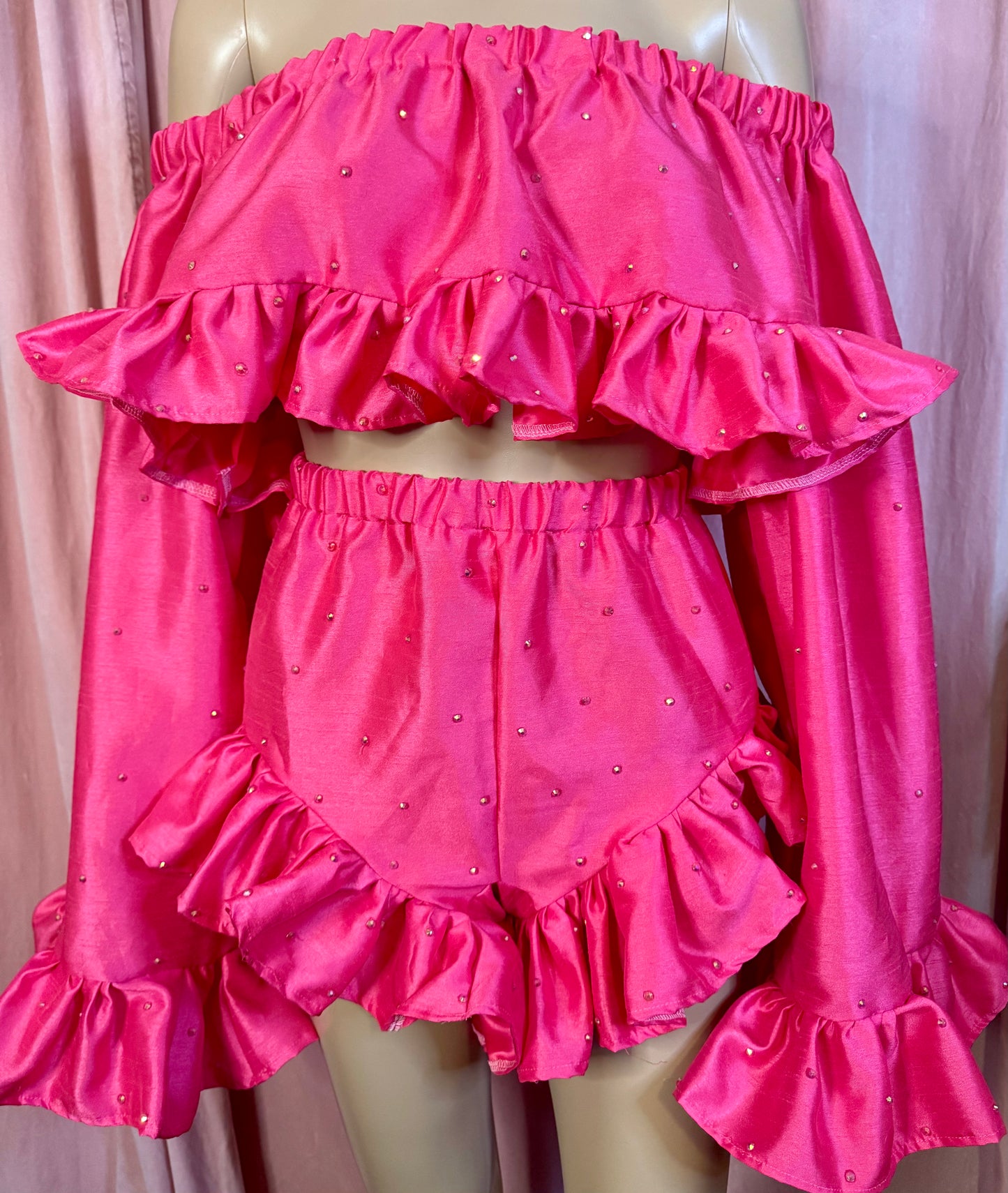 Diamante Satin Ruffle Co-ord