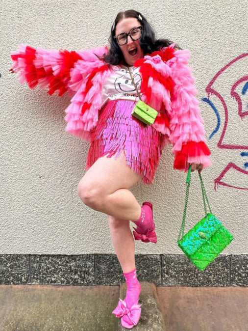 PINK AND RED TULLE RUFFLE JACKET