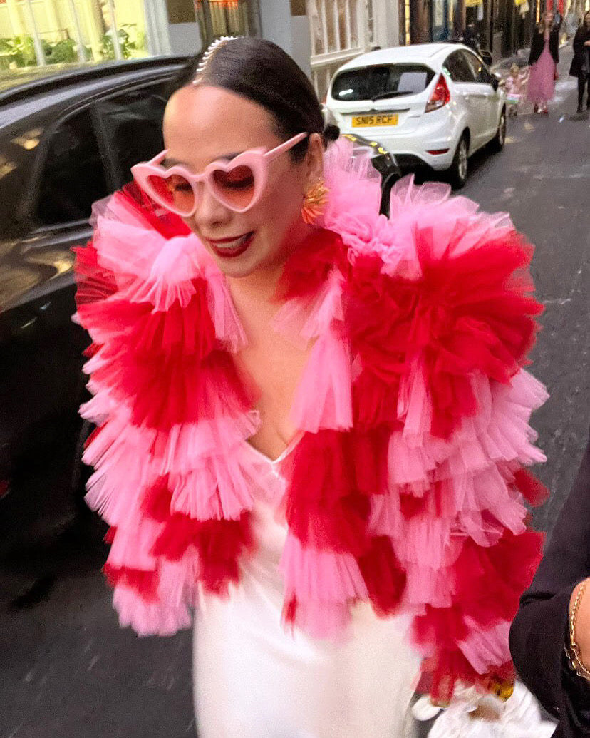 PINK AND RED TULLE RUFFLE JACKET