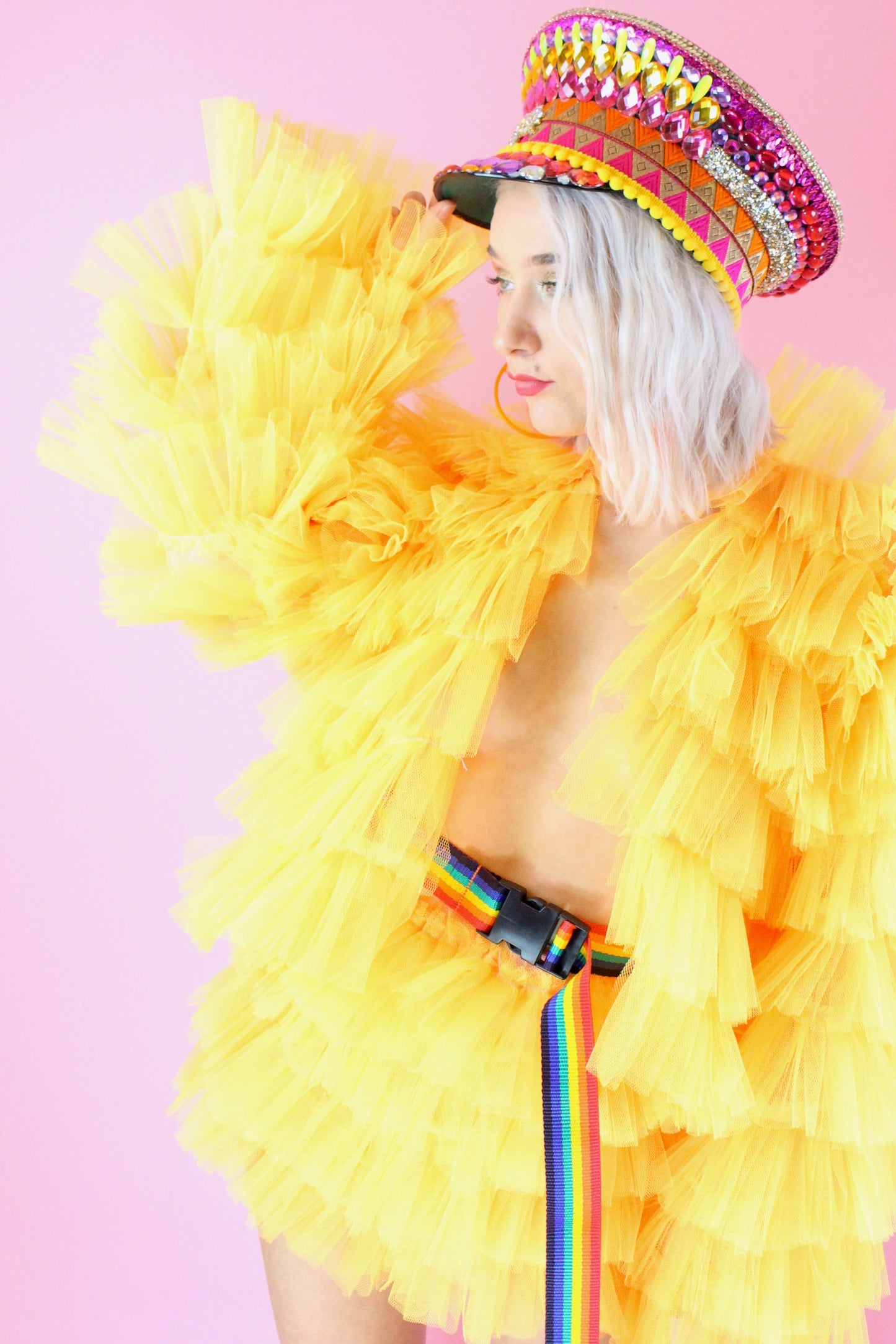 RUFFLE TULLE CROPPED JACKET