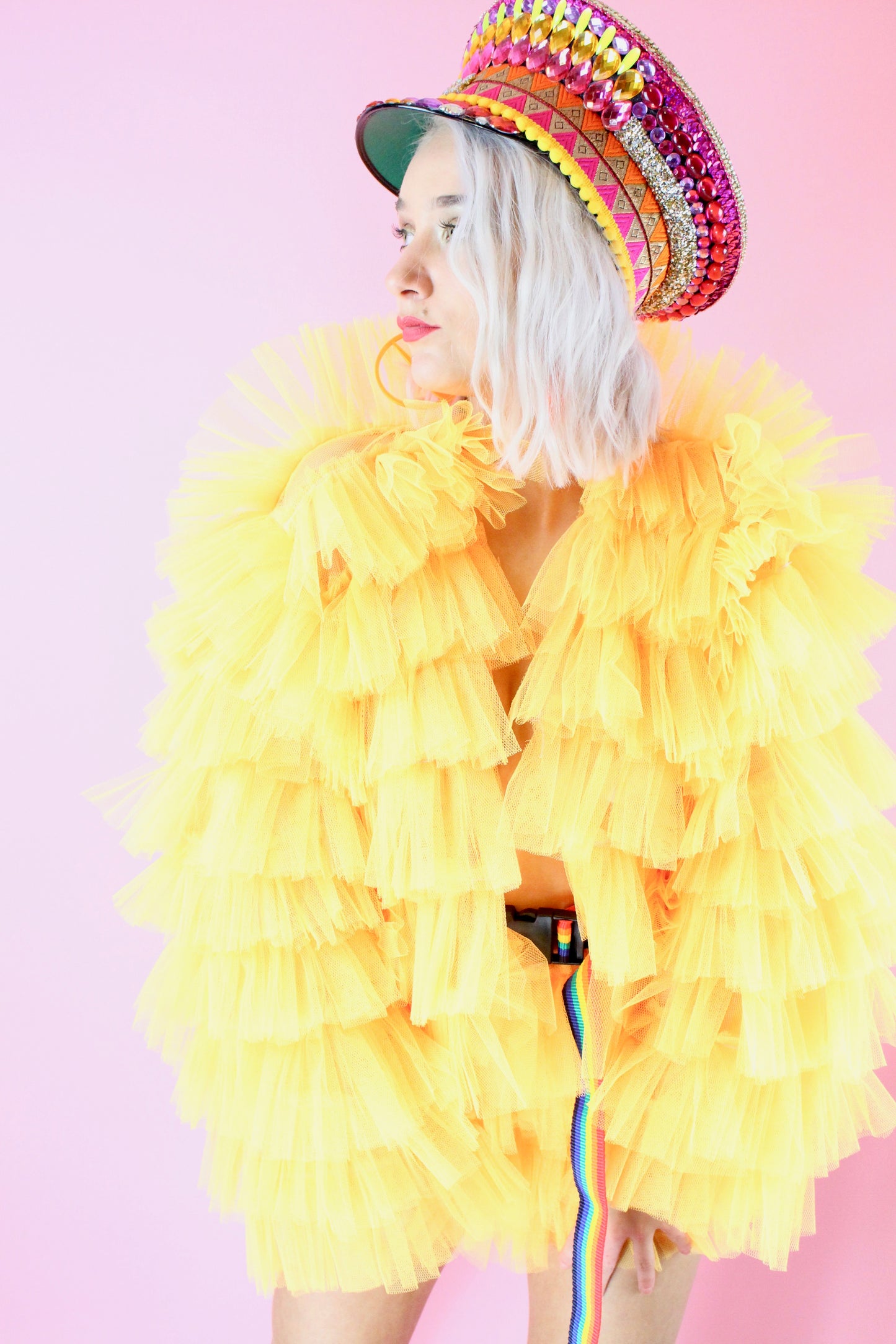 RUFFLE TULLE CROPPED JACKET