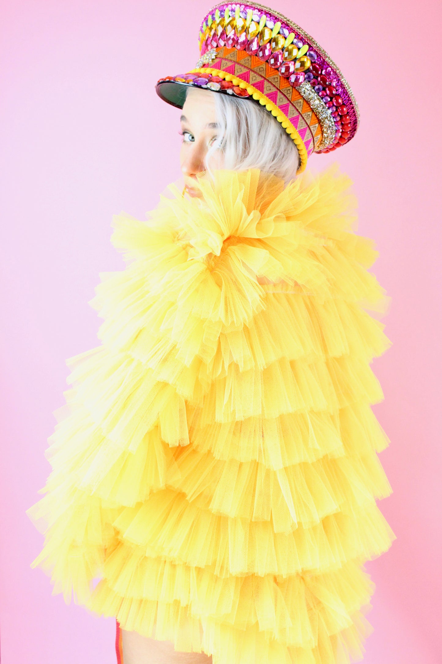 RUFFLE TULLE CROPPED JACKET