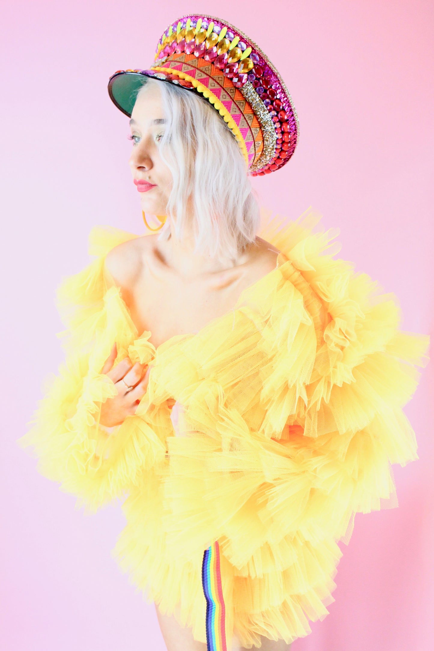 RUFFLE TULLE CROPPED JACKET