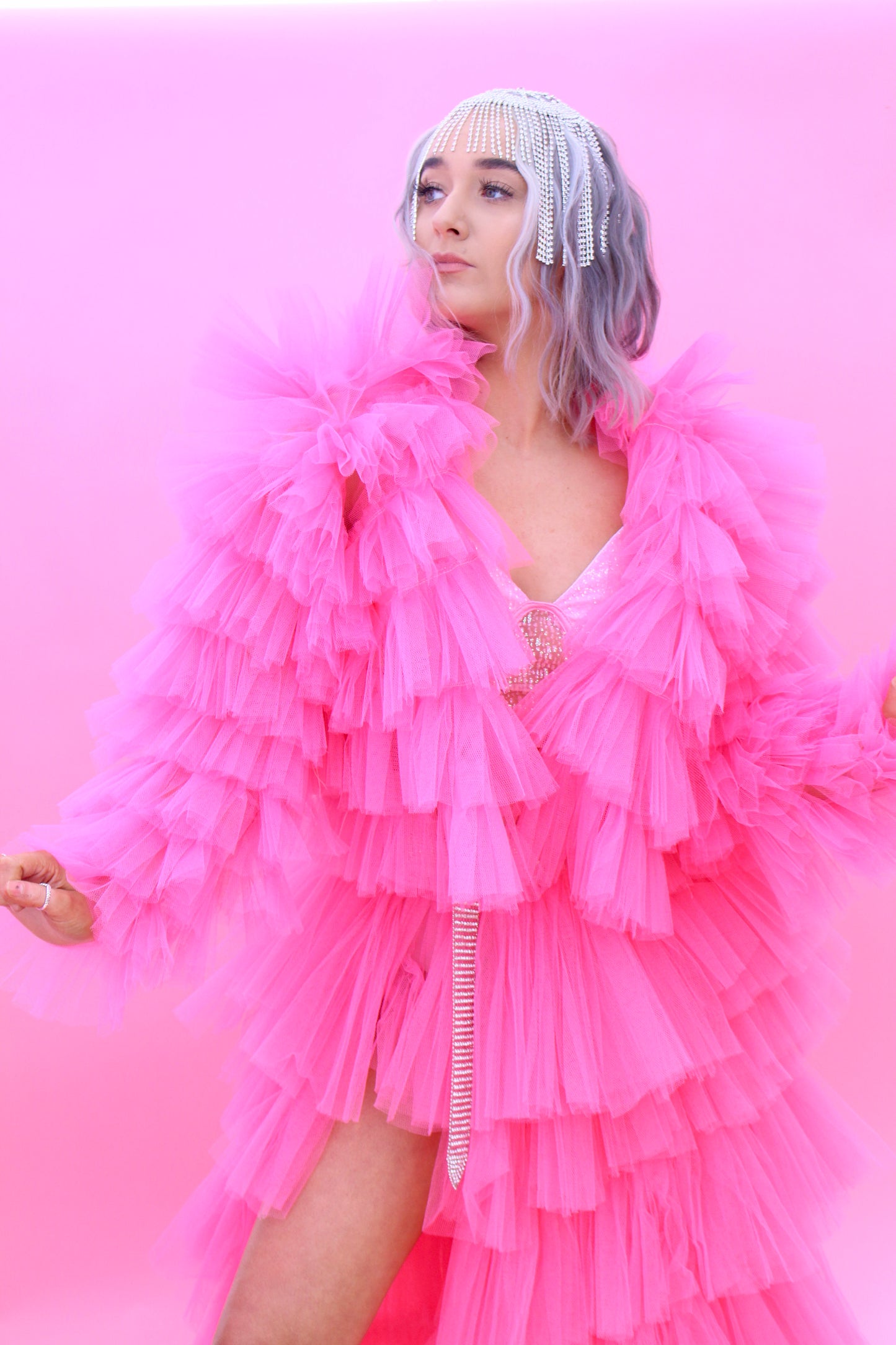 RUFFLE TULLE CROPPED JACKET