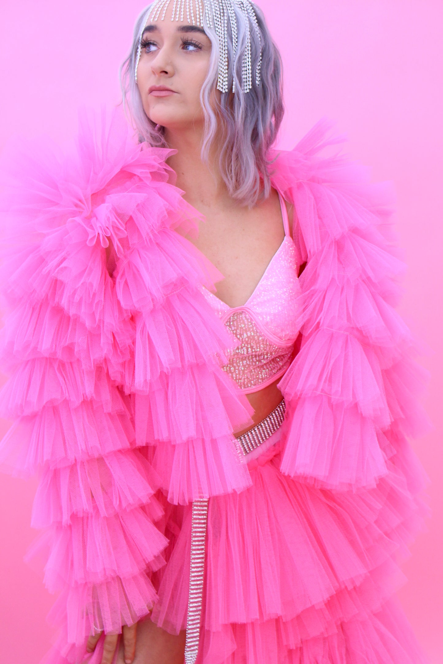RUFFLE TULLE CROPPED JACKET