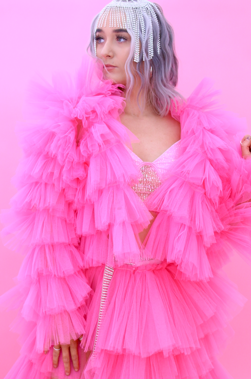RUFFLE TULLE CROPPED JACKET