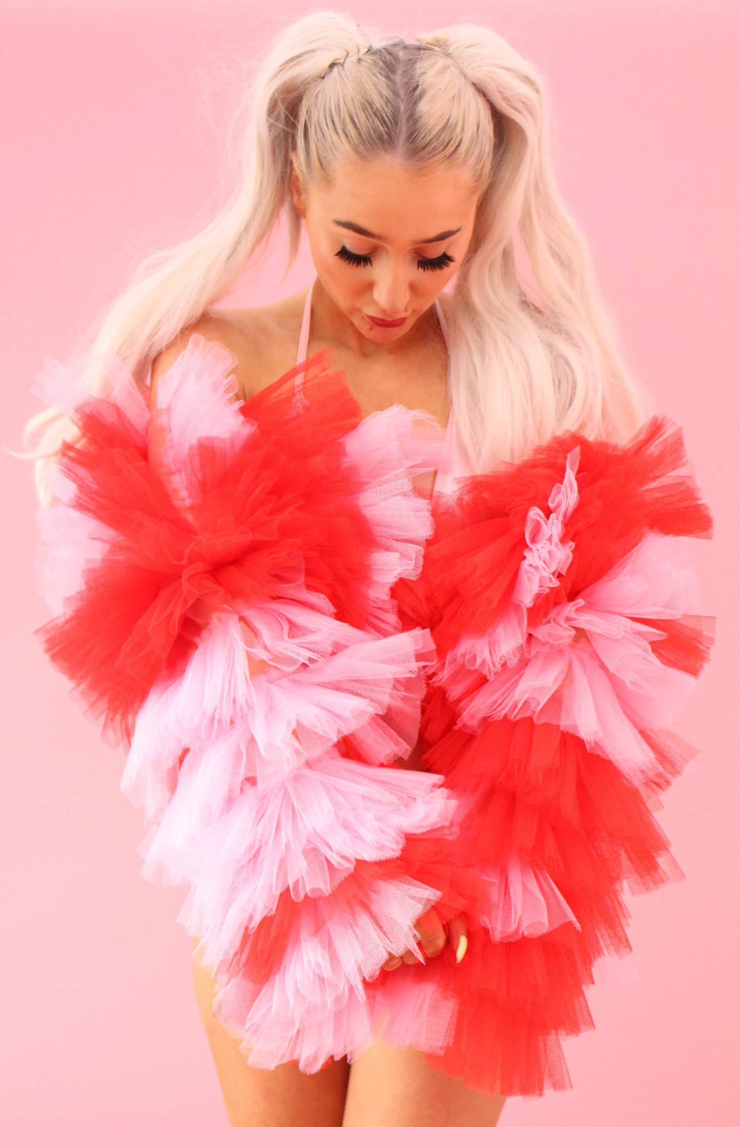 PINK AND RED TULLE RUFFLE JACKET