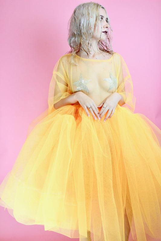 Oversized Thick Tulle Midi T-shirt Dress